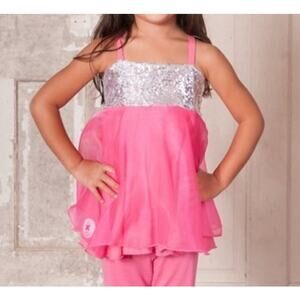 Binx Kids Girls Top Size 4T Hot Pink Silver Sequined Bodice Tie NEW